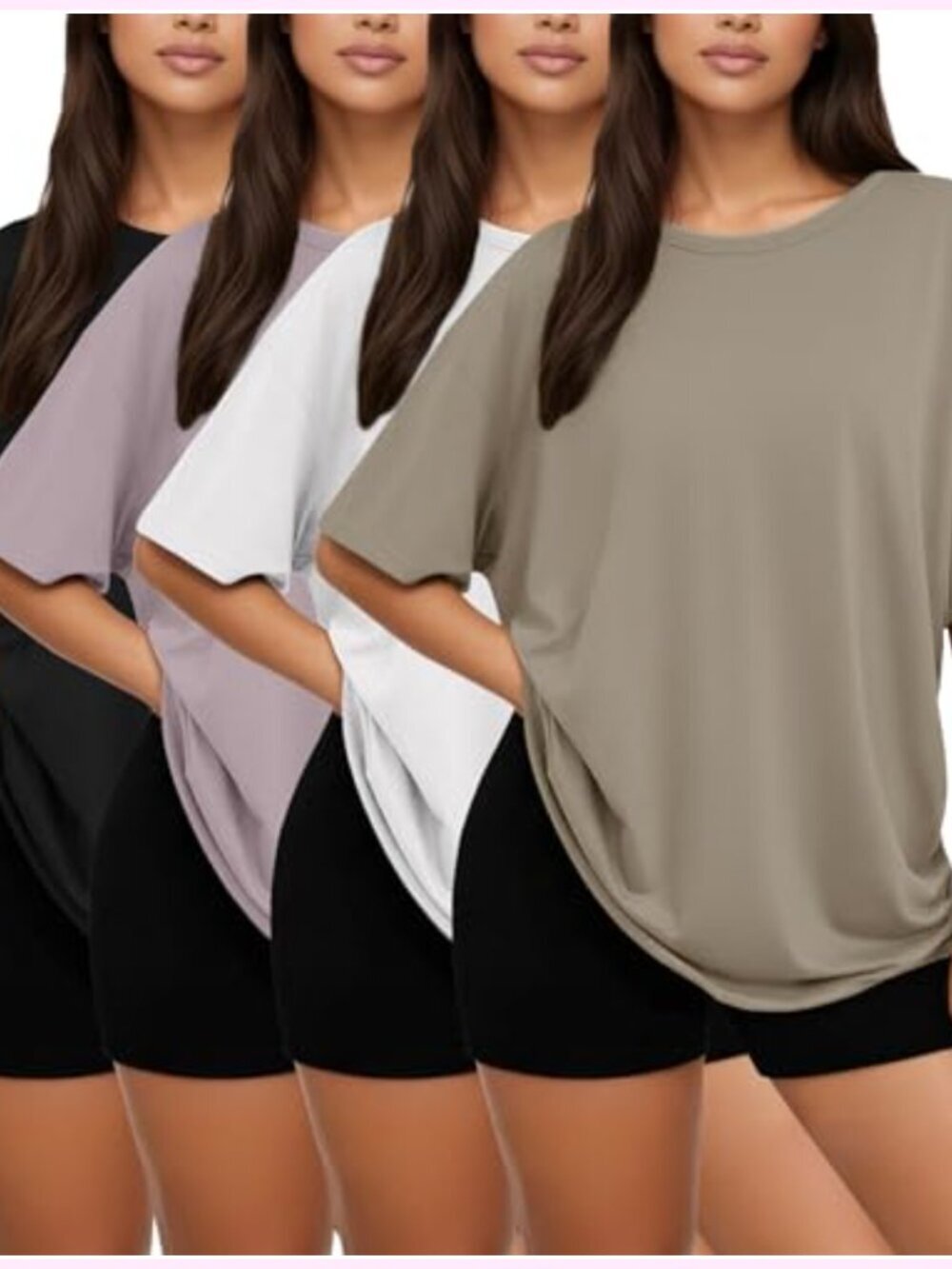 Oversized Loose Fit Crew Neck Short Sleeve T-Shirt Tee Blouse Top 4 Pack
